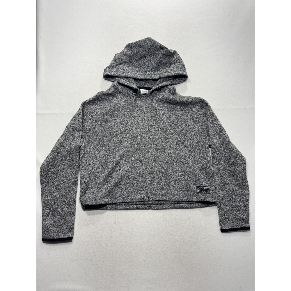 PINK Victoria's Secret Hoodie Womens L Gray Knit Logo Cropped Pullover Lounge